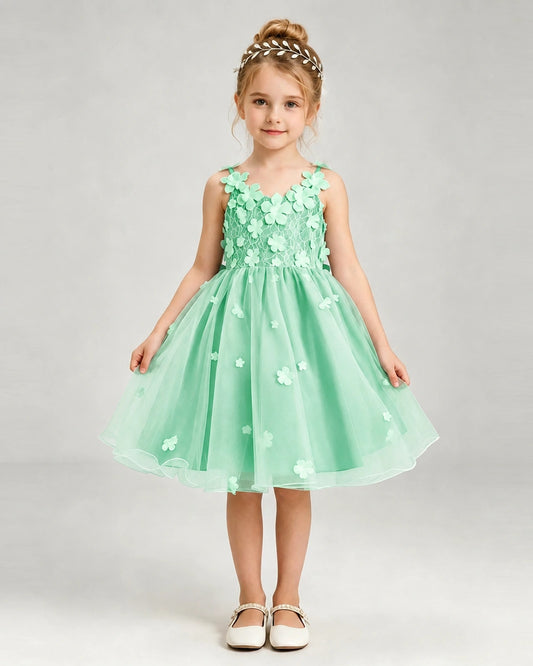Mint Green Tulle A-line Girls Formal Dress Front View