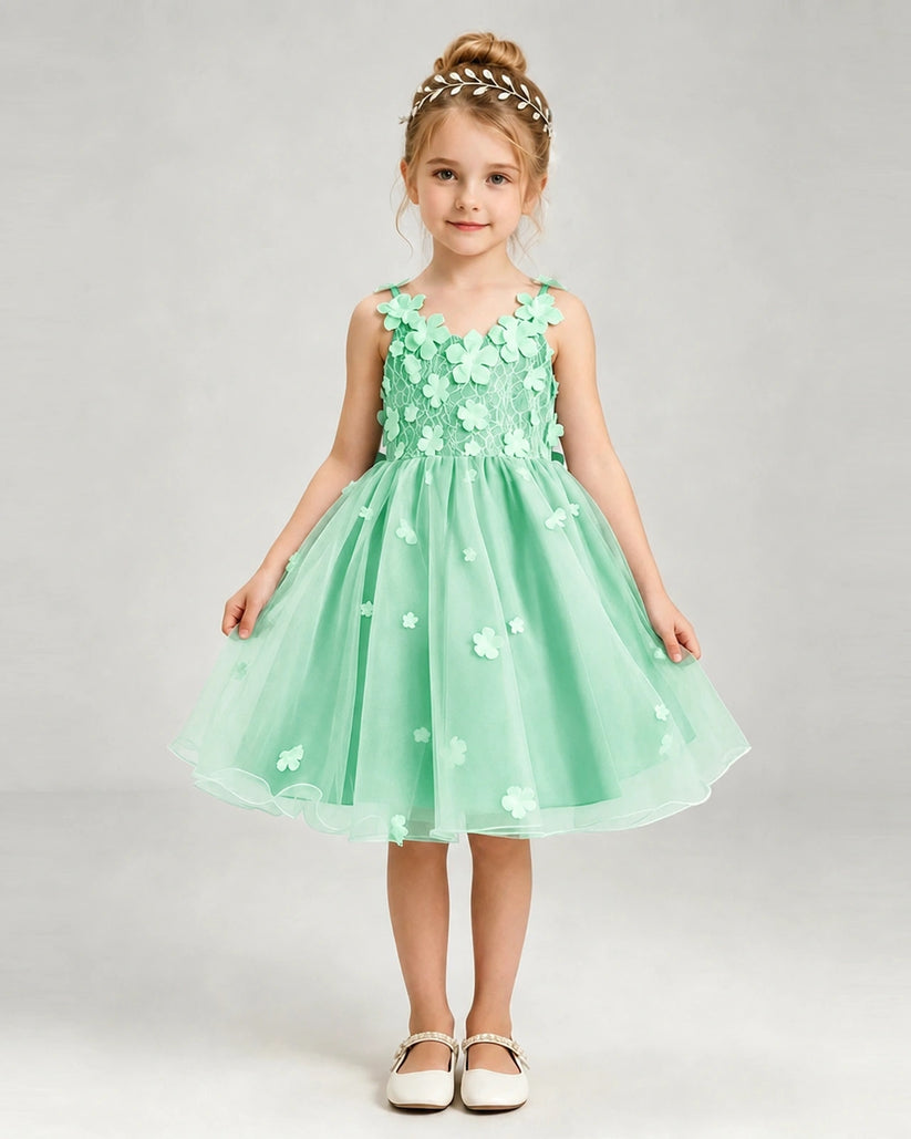Mint Green Tulle A-line Girls Formal Dress Front View
