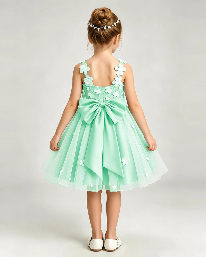 Mint Green Tulle A-line Girls Formal Dress Back View