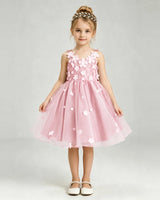 Pink Tulle A-line Girls Formal Dress Front View