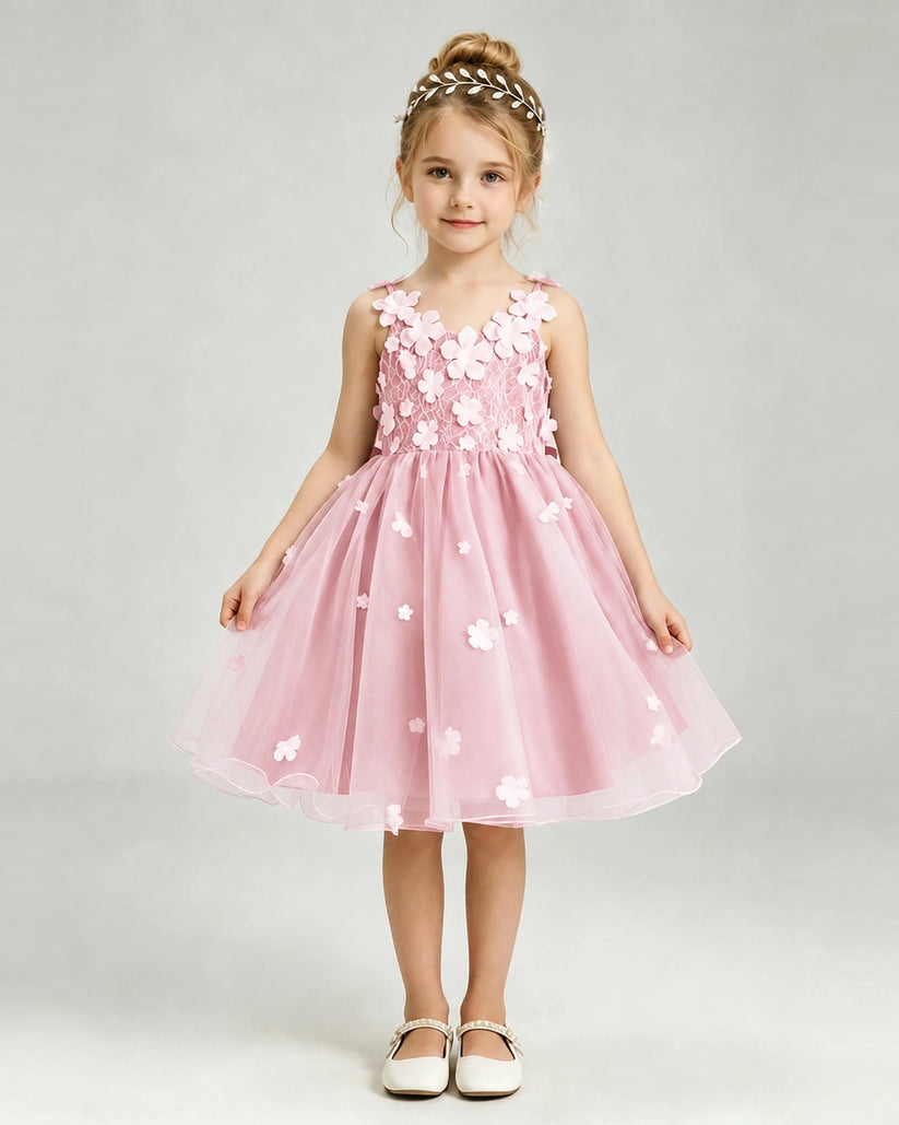 Pink Tulle A-line Girls Formal Dress Front View