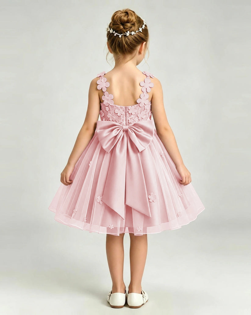 Pink Tulle A-line Girls Formal Dress Back View
