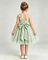 Sage Green Tulle A-line Girls Formal Dress Back View