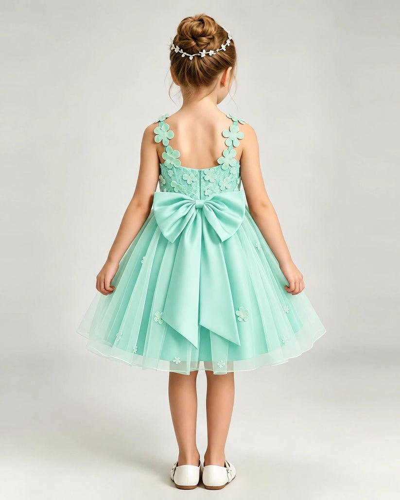 Turquoise Tulle A-line Girls Formal Dress Back View