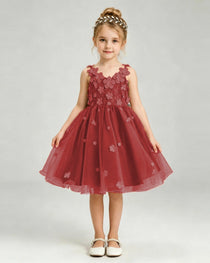 Windred Flower Girl Dress 3D Floral Applique Spaghetti Strap Knee-Length A-Line Gown Front View