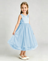 Baby Blue Tulle A-line Girls Formal Dress Front View