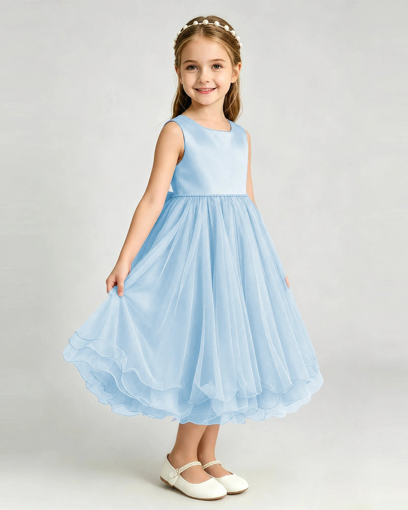 Baby Blue Tulle A-line Girls Formal Dress Front View