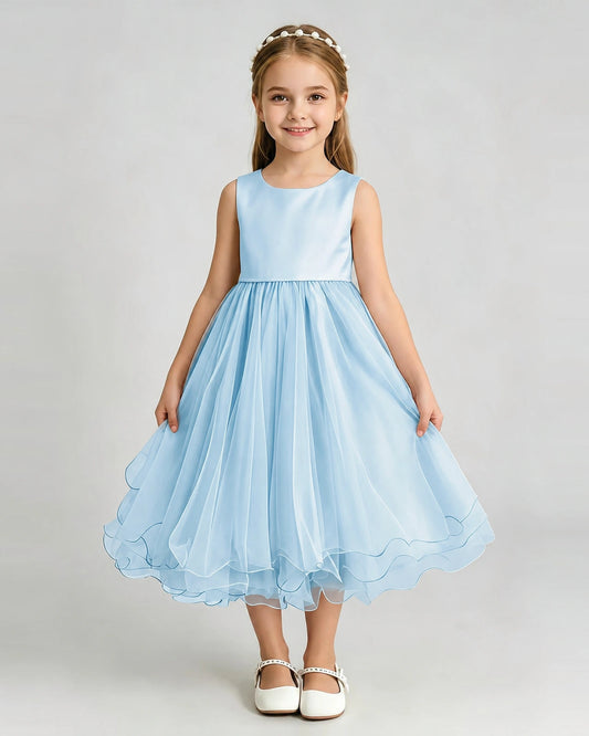 Baby Blue Organza A-line Girls Formal Dress Front View