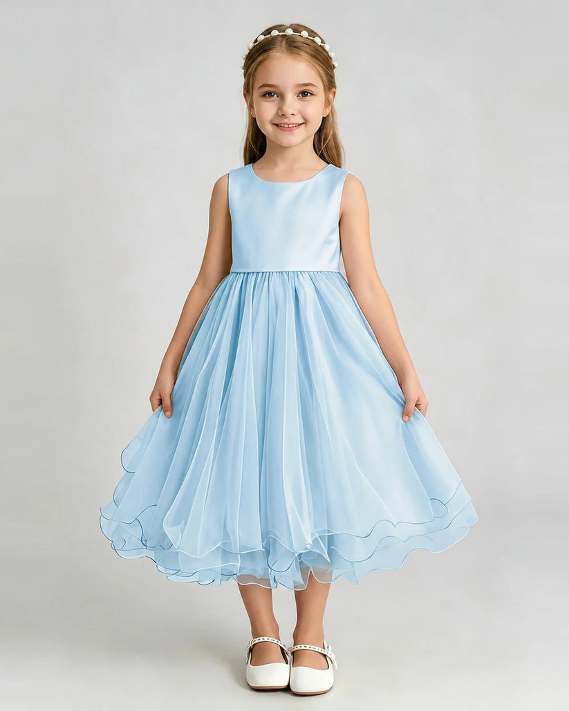 Baby Blue Organza A-line Girls Formal Dress Front View