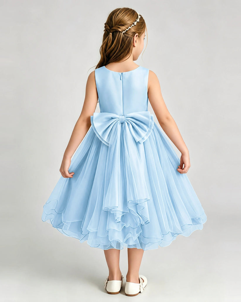 Baby Blue Tulle A-line Girls Formal Dress Back View