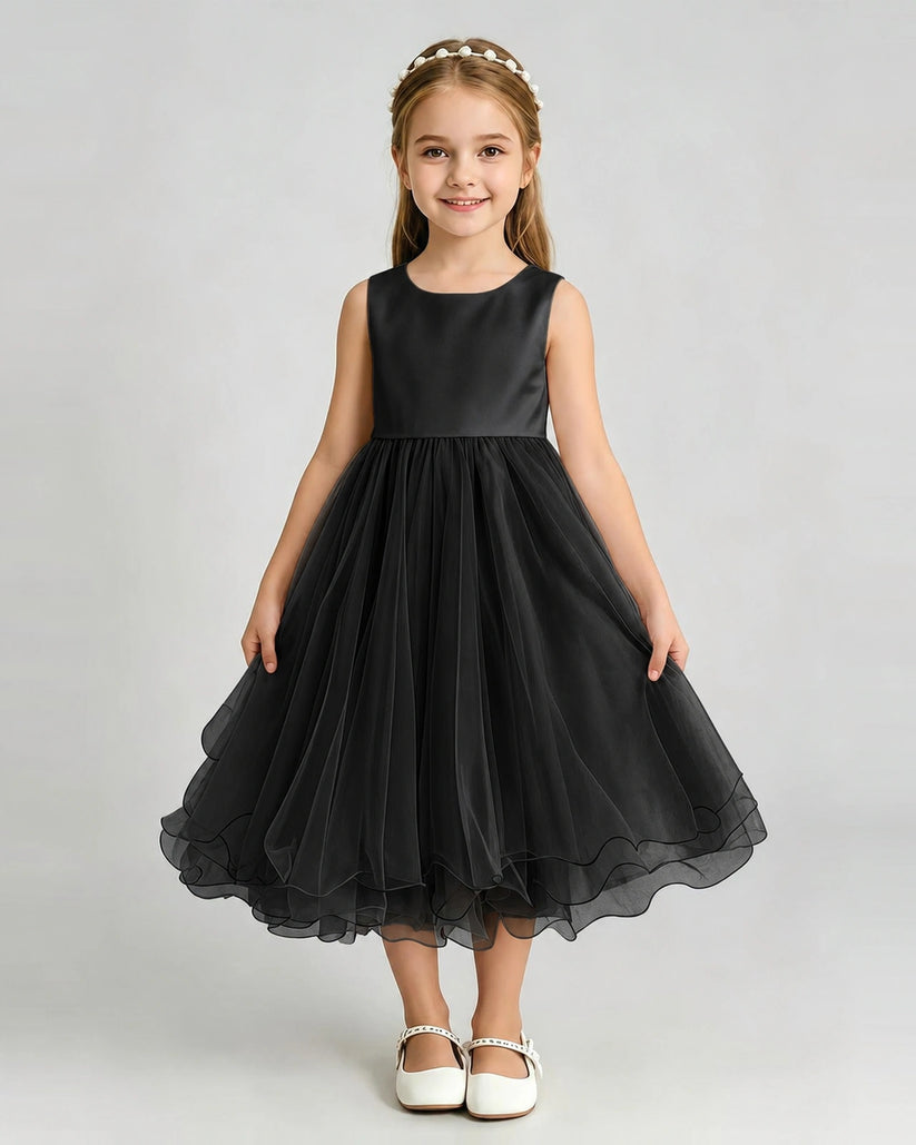 Black Tulle A-line Girls Formal Dress Front View