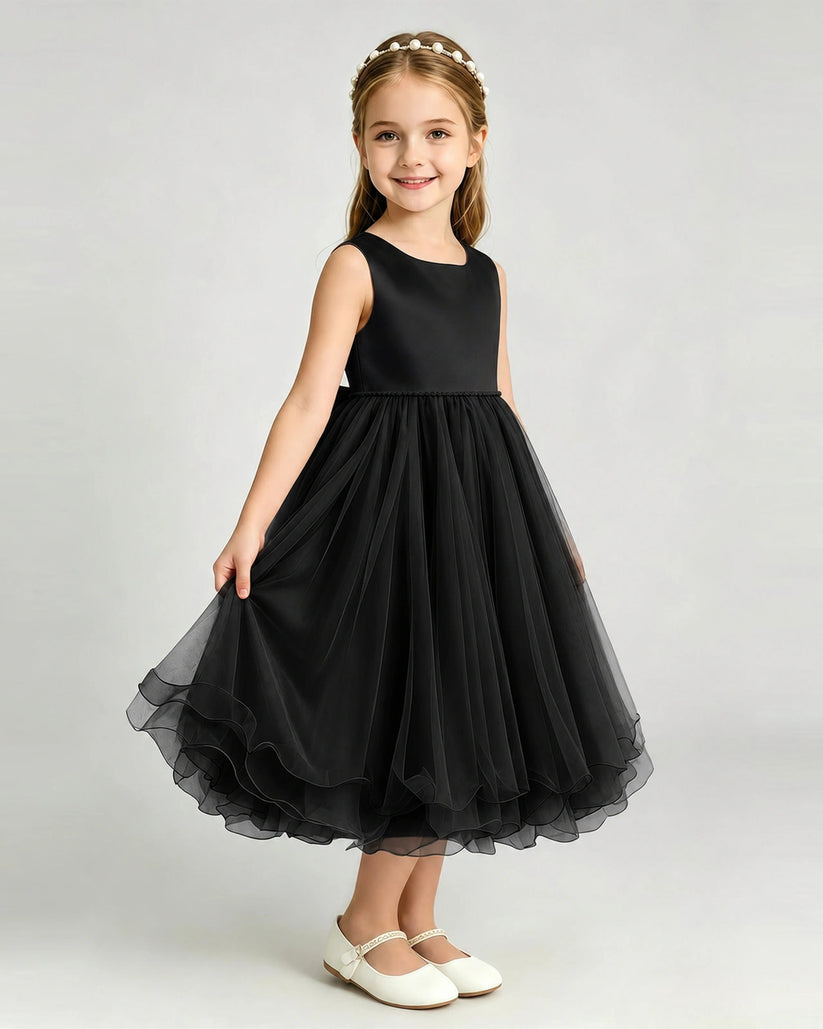 Black Tulle A-line Girls Formal Dress Front View