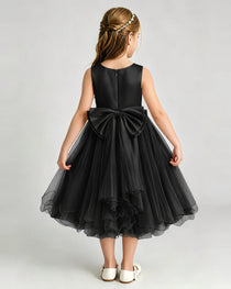 Black Flower Girl Dress Sleeveless Layered Chiffon Knee-Length A-Line Gown Back View
