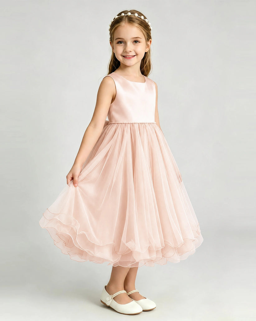 Blush Pink Organza A-line Girls Formal Dress Side View