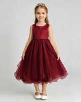 Burgundy Organza A-line Girls Formal Dress Front View