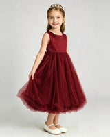 Burgundy Tulle A-line Girls Formal Dress Front View