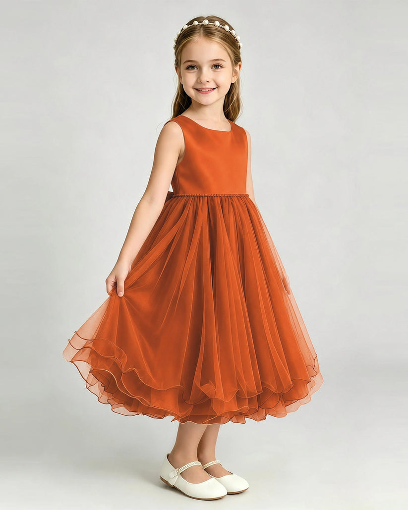 Burnt Orange Tulle A-line Girls Formal Dress Front View