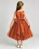 Burnt Orange Tulle A-line Girls Formal Dress Back View