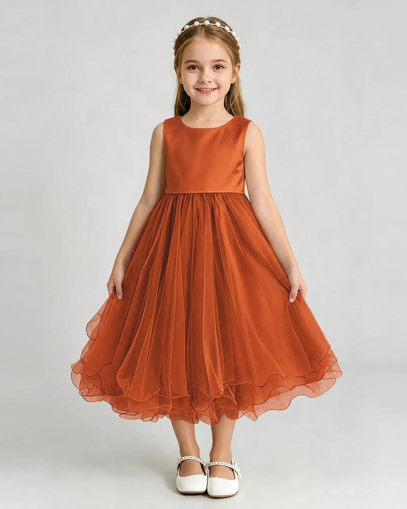 Burnt Orange Organza A-line Girls Formal Dress Front View
