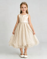 Champagne Organza A-line Girls Formal Dress Front View