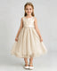 Champagne Flower Girl Dress Sleeveless Layered Chiffon Knee-Length A-Line Gown Front Full View
