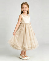 Champagne Tulle A-line Girls Formal Dress Front View