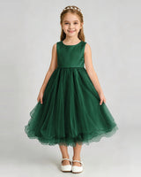 Dark Green Tulle A-line Girls Formal Dress Front View