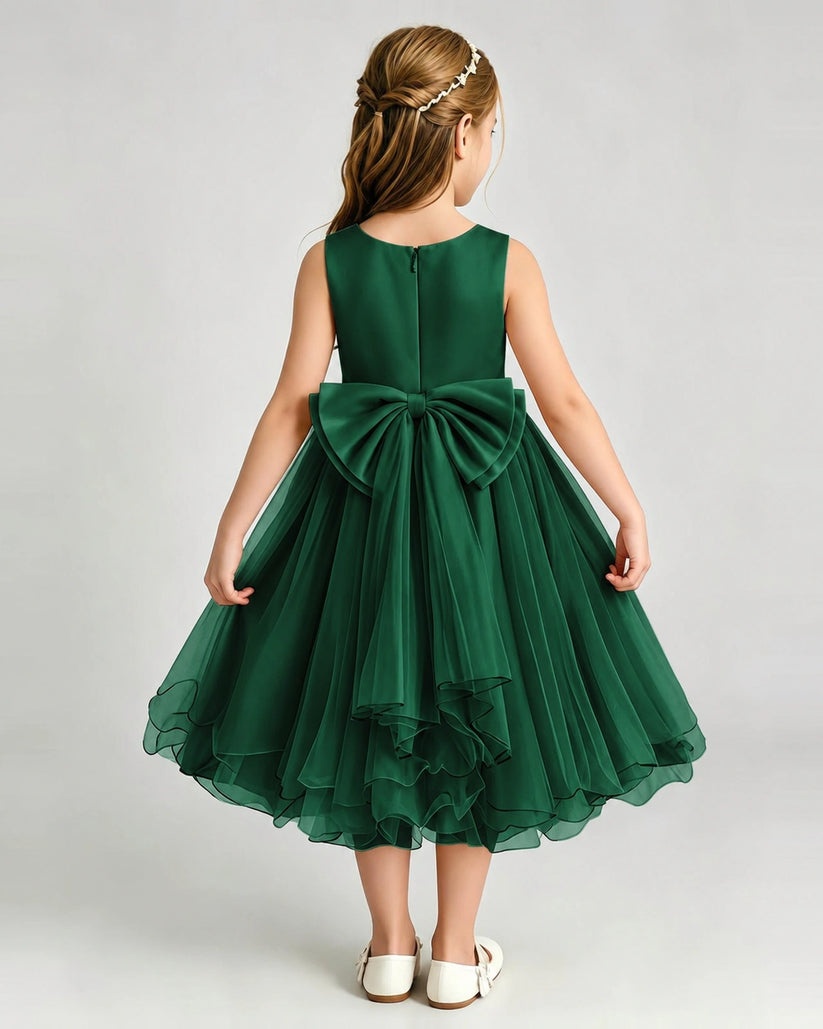 Dark Green Tulle A-line Girls Formal Dress Back View