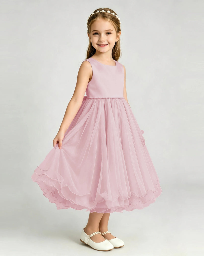 Dusty Rose Tulle A-line Girls Formal Dress Side View