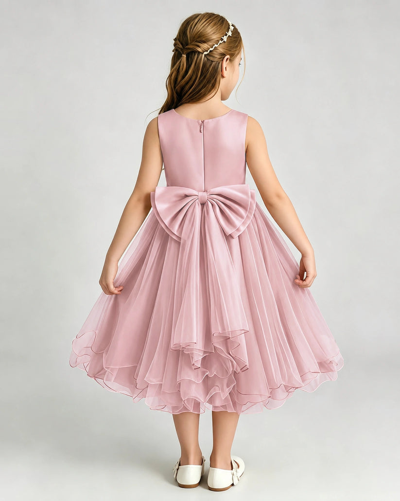 Dusty Rose Tulle A-line Girls Formal Dress Back View