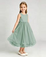 Eucalyptus Tulle A-line Girls Formal Dress Front View