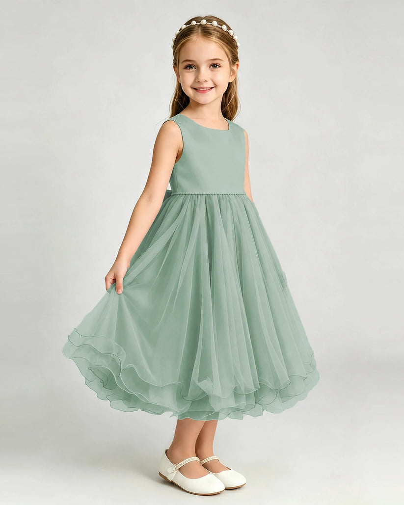 Eucalyptus Tulle A-line Girls Formal Dress Front View