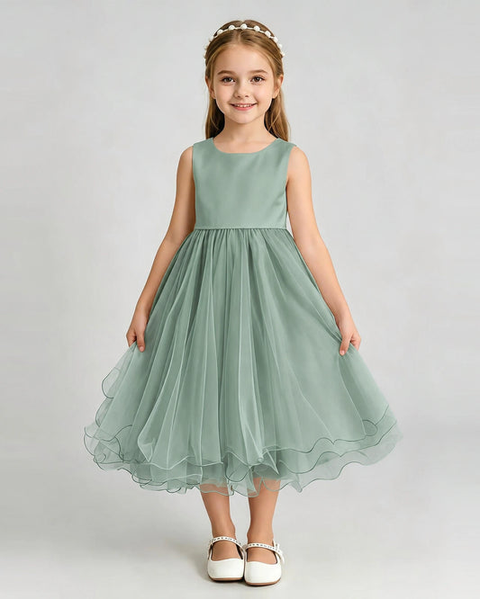 Eucalyptus Organza A-line Girls Formal Dress Front View