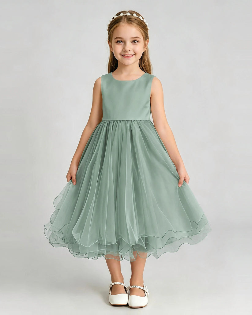 Eucalyptus Organza A-line Girls Formal Dress Front View