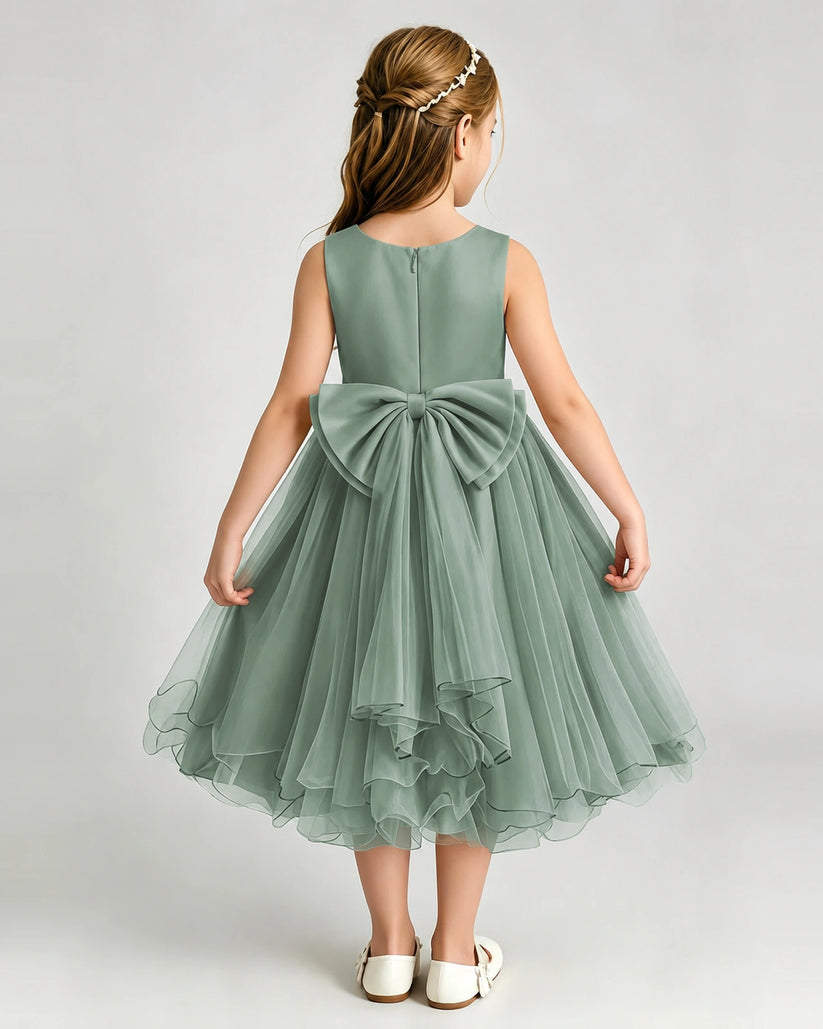 Eucalyptus Tulle A-line Girls Formal Dress Back View