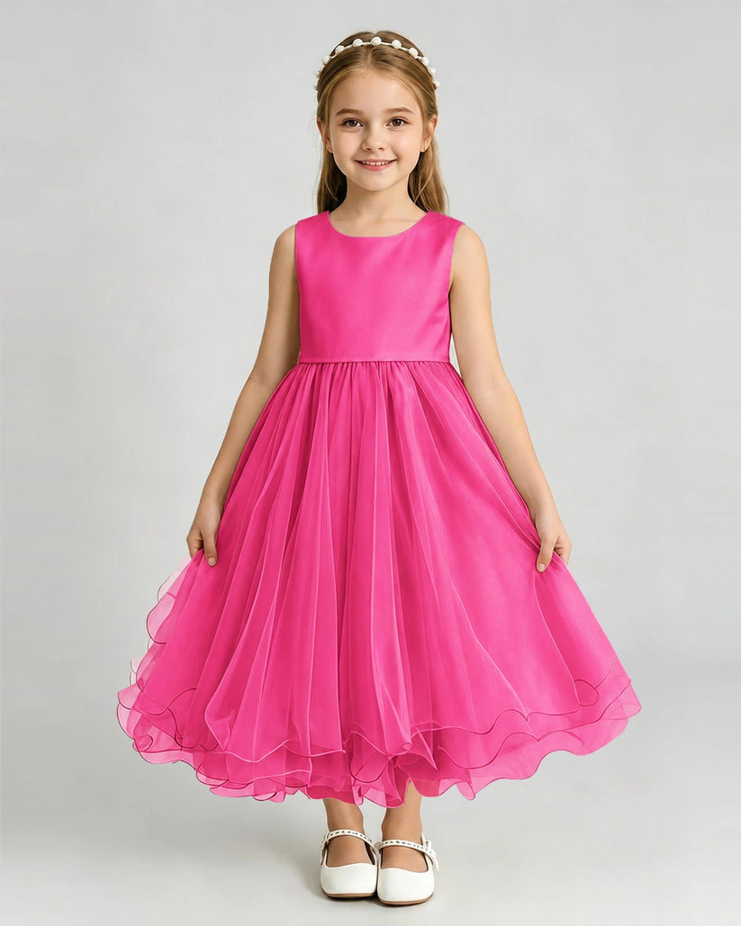 Hot Pink Organza A-line Girls Formal Dress Front View
