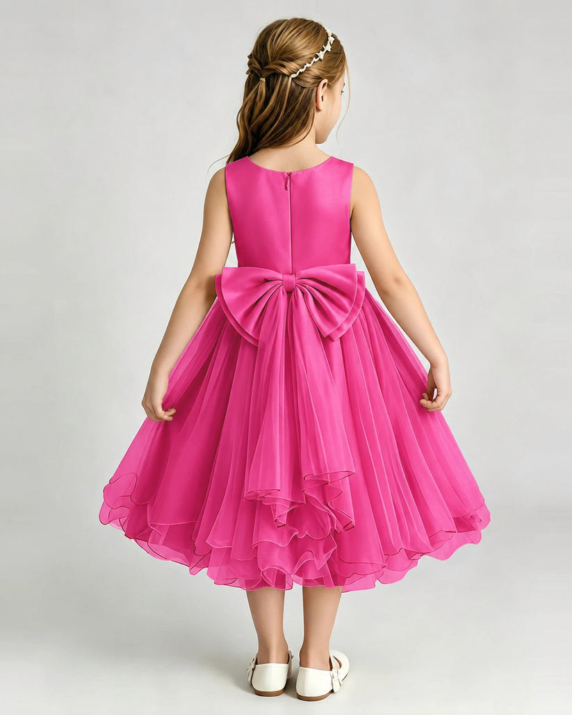 Hot Pink Organza A-line Girls Formal Dress Back View