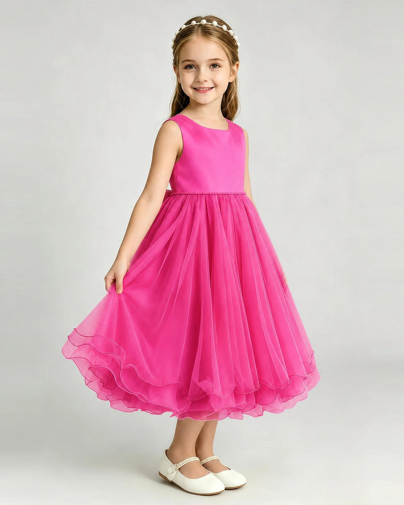 Hot Pink Tulle A-line Girls Formal Dress Front View