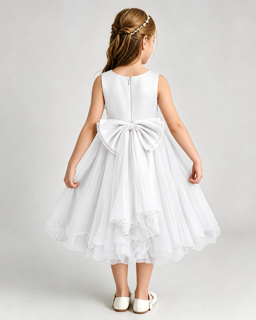 Ivory Organza A-line Girls Formal Dress Back View