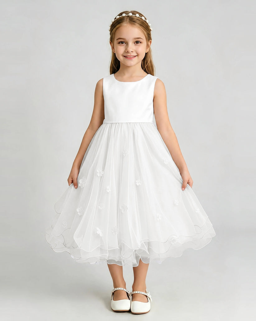 Ivory Tulle A-line Girls Formal Dress Front View