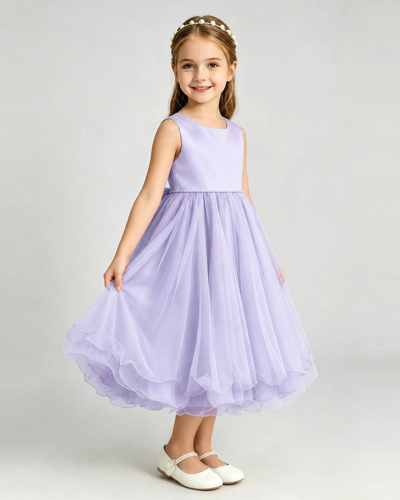 Lavender Tulle A-line Girls Formal Dress Front View