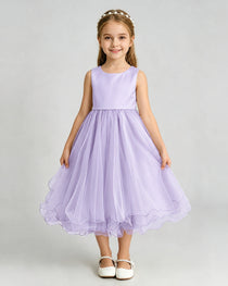 Lavender Flower Girl Dress Sleeveless Layered Chiffon Knee-Length A-Line Gown Front Full View