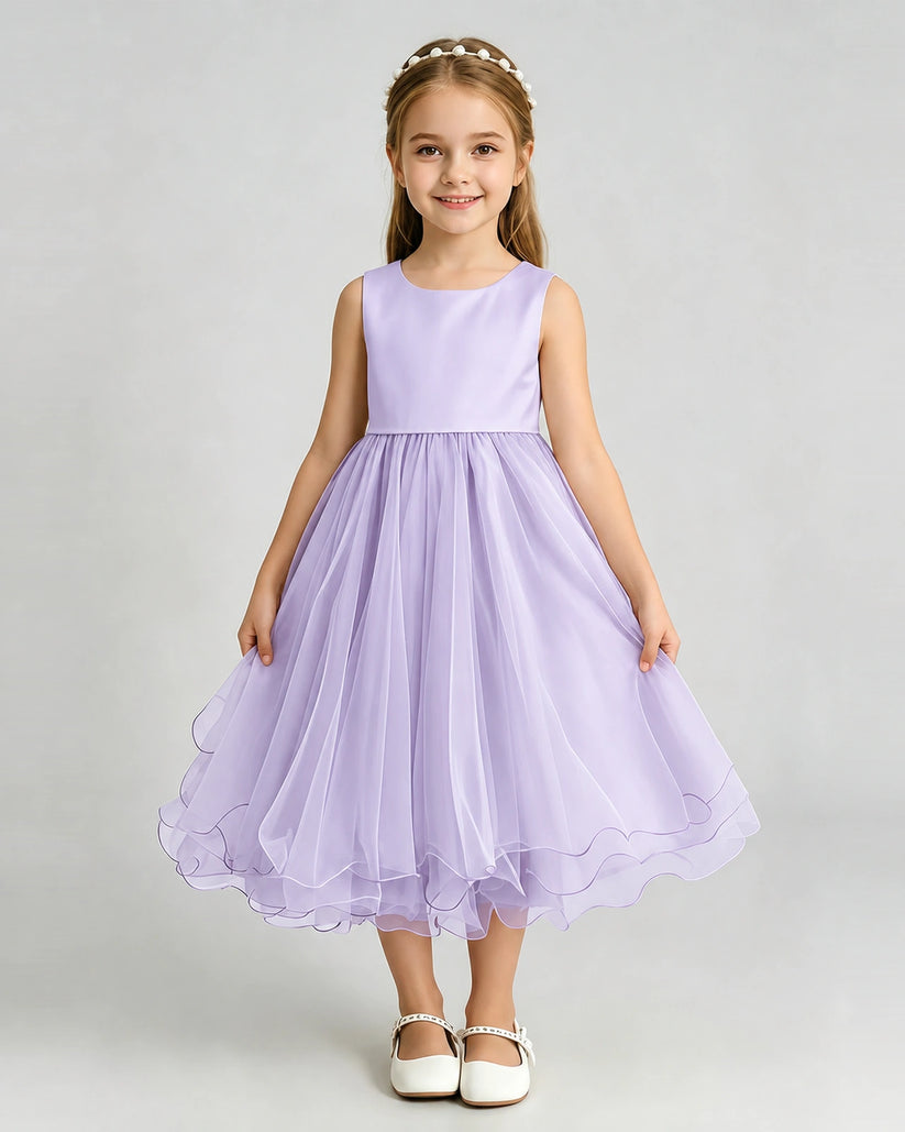 Lavender Organza A-line Girls Formal Dress Front View