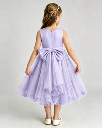 Lavender Flower Girl Dress Sleeveless Layered Chiffon Knee-Length A-Line Gown Back View