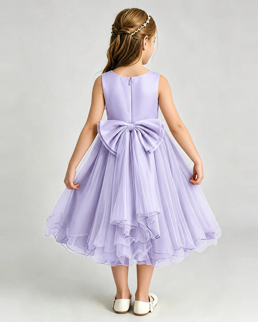 Lavender Tulle A-line Girls Formal Dress Back View