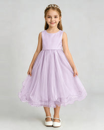 Lilac Flower Girl Dress Sleeveless Layered Chiffon Knee-Length A-Line Gown Front Full View