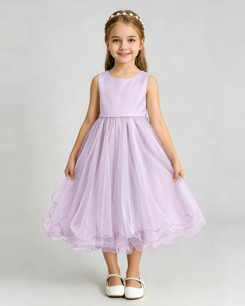 Lilac Tulle A-line Girls Formal Dress Front View