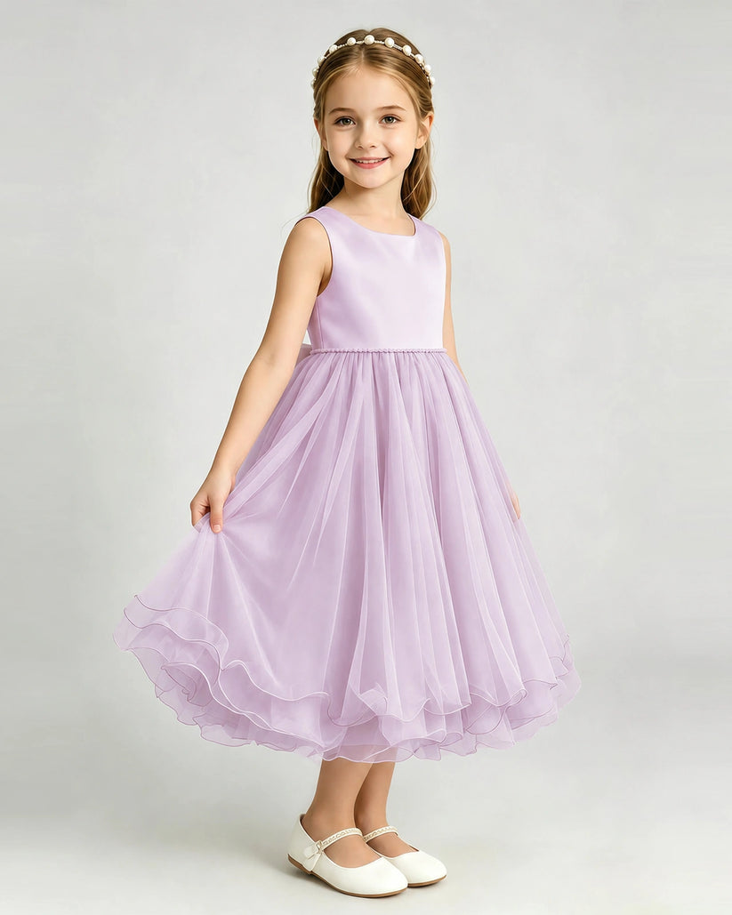 Lilac Tulle A-line Girls Formal Dress Front View