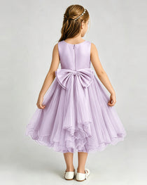 Lilac Flower Girl Dress Sleeveless Layered Chiffon Knee-Length A-Line Gown Back View