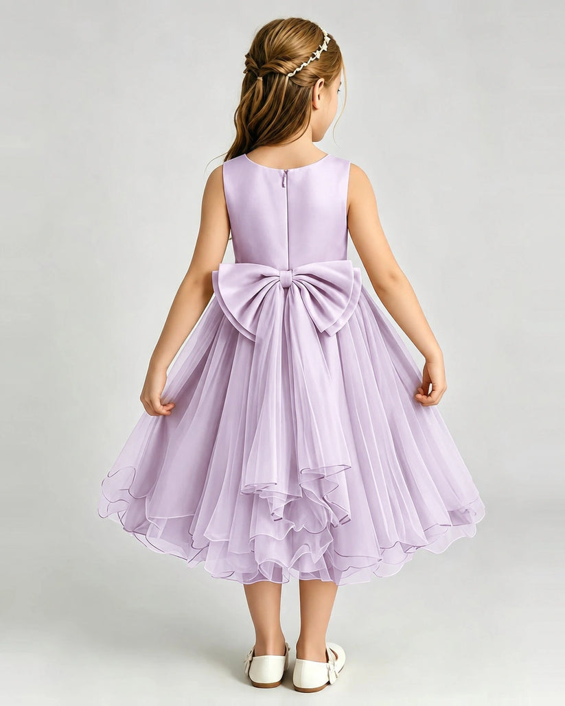 Lilac Chiffon A-line Girls Formal Dress Back View